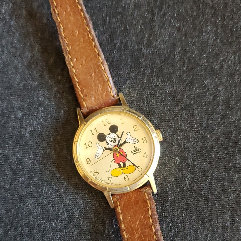 Mickey Mouse Watch With Brown Leather Strap